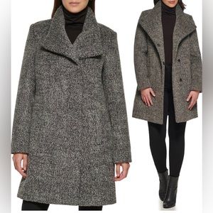 Kenneth Cole New York, Black and Gray (Charcoal) Asymmetrical Coat in Size Large